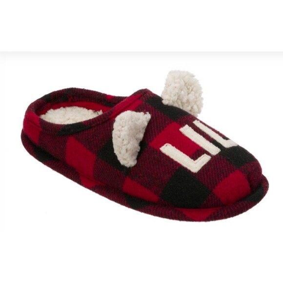 Lil' Bear Dearfoams Slipper  Kids Youth 13-1  Clog Slide  NWT  Red Buffalo Plaid - Picture 2 of 7